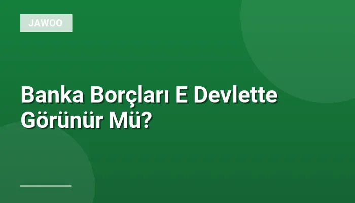 Banka Borçları E Devlette Görünür Mü?