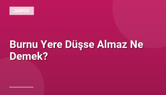 Burnu Yere Düşse Almaz Ne Demek?