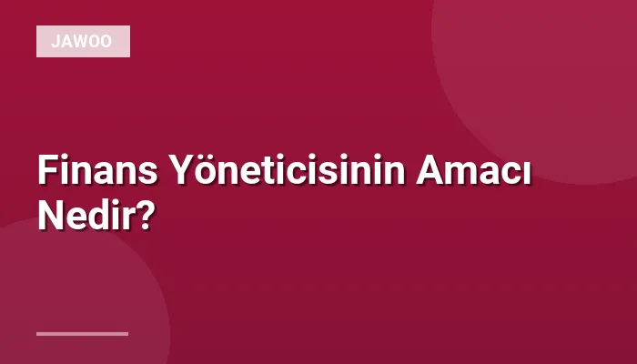 Finans Yöneticisinin Amacı Nedir?