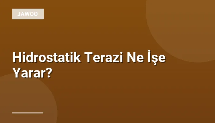 Hidrostatik Terazi Ne İşe Yarar?