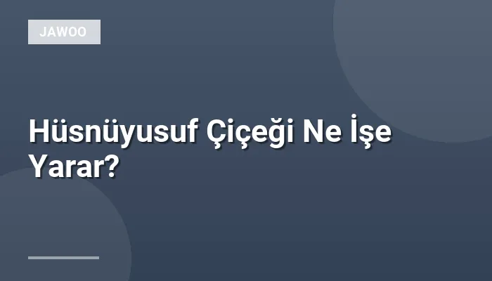 Hüsnüyusuf Çiçeği Ne İşe Yarar?