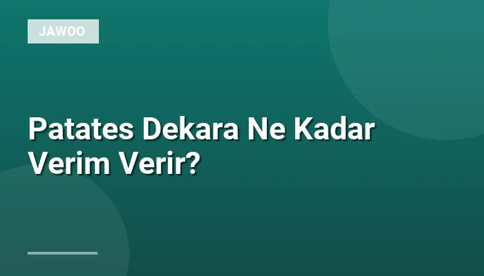 Patates Dekara Ne Kadar Verim Verir?