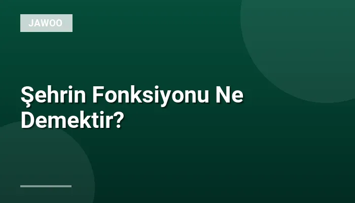 Şehrin Fonksiyonu Ne Demektir?