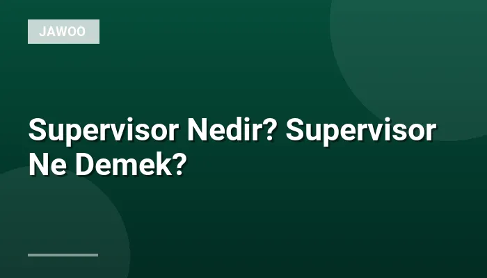Supervisor Nedir? Supervisor Ne Demek?