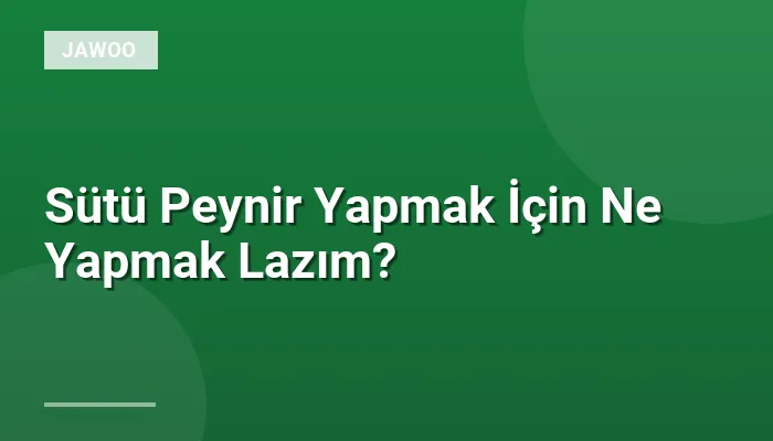 Sütü Peynir Yapmak İçin Ne Yapmak Lazım?
