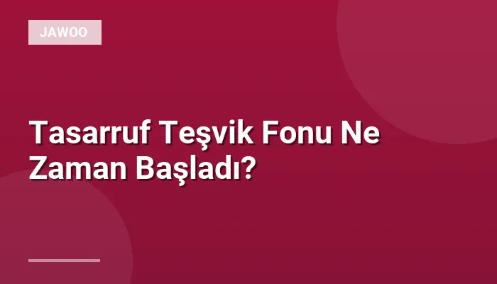 Tasarruf Teşvik Fonu Ne Zaman Başladı?