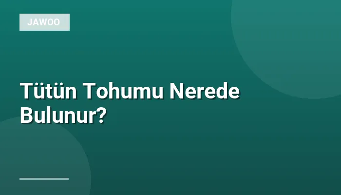 Tütün Tohumu Nerede Bulunur?
