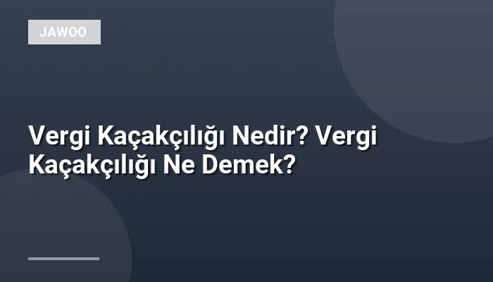 Vergi Kaçakçılığı Nedir? Vergi Kaçakçılığı Ne Demek?